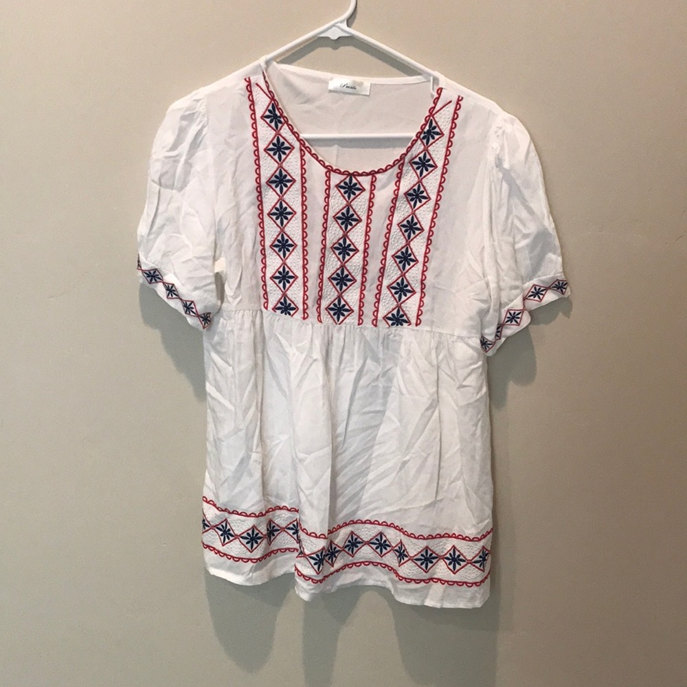 Red white and blue blouse